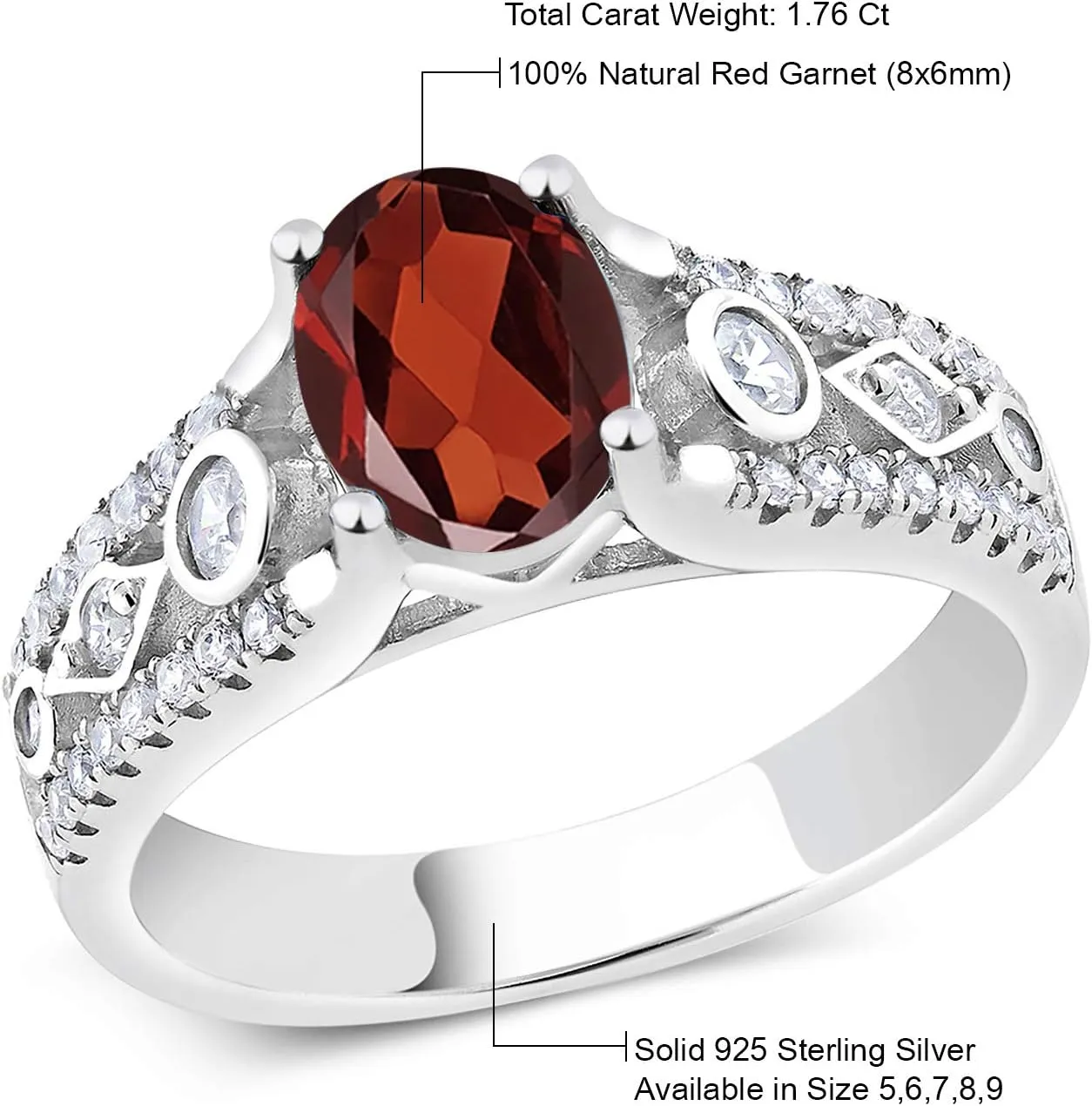 925 Sterling Silver Gemstone Birthstone Ring for Women | Oval 8X6MM with Round Accents | Intricate Milgrain and Filigree Detail | Fine Jewelry for Engagement Wedding Anniversary | Sizes 5-9