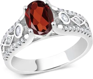 925 Sterling Silver Gemstone Birthstone Ring for Women | Oval 8X6MM with Round Accents | Intricate Milgrain and Filigree Detail | Fine Jewelry for Engagement Wedding Anniversary | Sizes 5-9