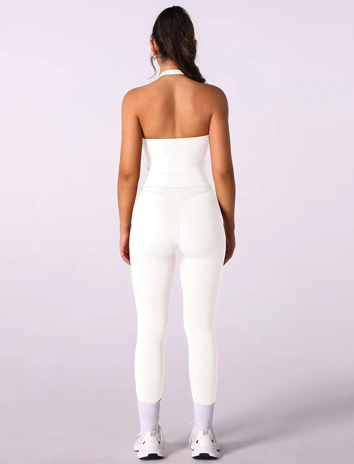 ABOCIW Women Warp Halter Workout Tank V Neck Longline Sports Bras Backless Padded Gym Yoga Tank Tops Y2k Casual Crop