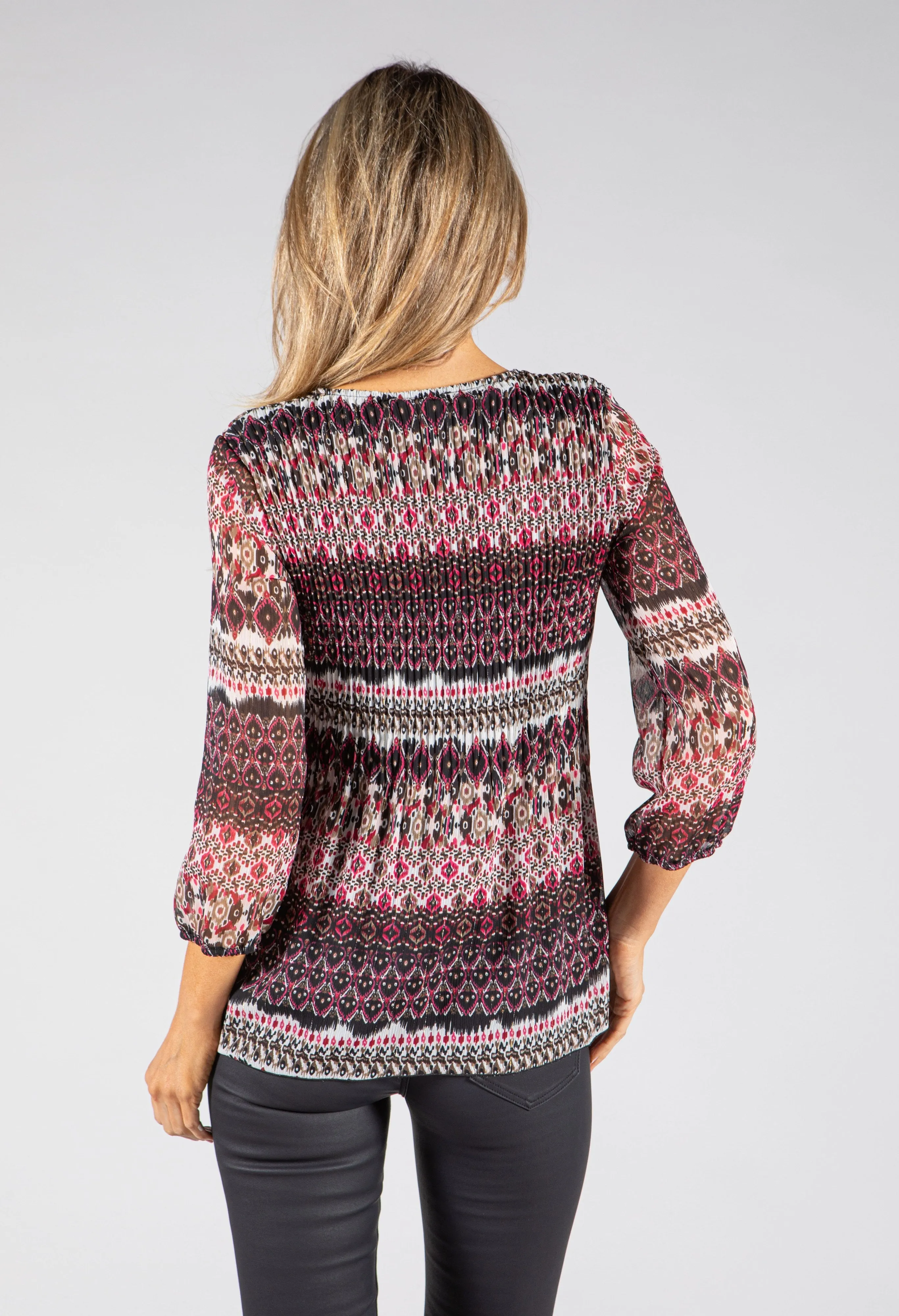 Abstract Print Plisse Top