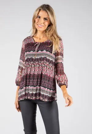 Abstract Print Plisse Top