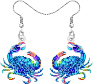 Acrylic Tropical Cute Crab Dangle Earrings Funny Sea Animals Dangling Summer Jewelry for Women Beach Vacation Gifts Accessories Charms