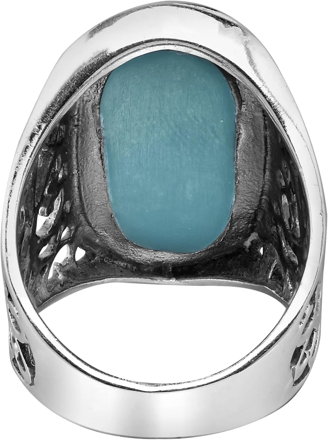 AeraVida Bold Large Oval Abalone Shell Intricate Heart Filigree .925 Sterling Silver Ring