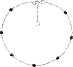 AeraVida Small Black Cubic Zirconia 925 Sterling Silver Adjustable Anklet | Casual Versatile 2in1 Ankle Bracelet | 9 inch