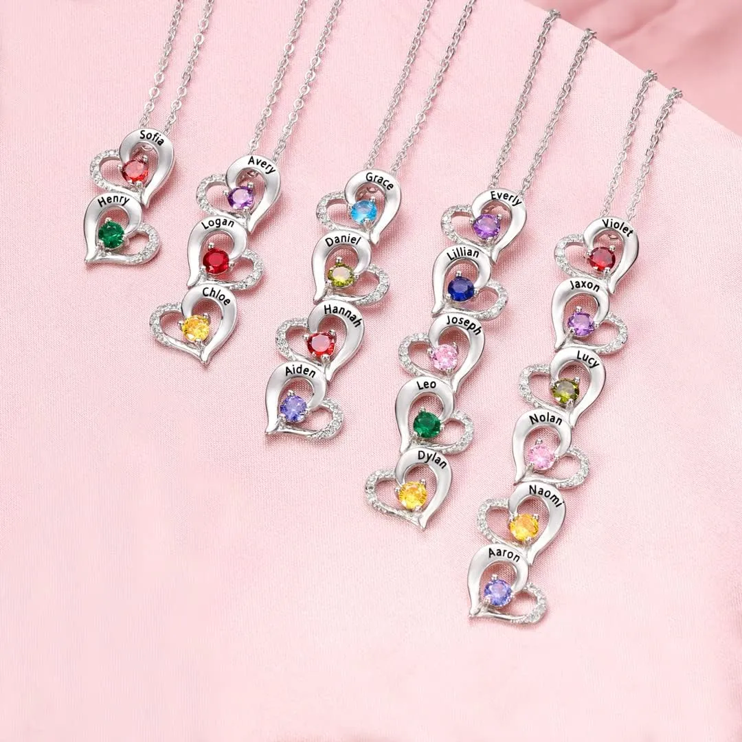 ALBERTBAND Mothers Day Gifts for Mom Personalized Heart Necklaces for Mother Birthstone Necklaces for Women Mom Necklace Custom Name Necklace Gifts for Grandmother