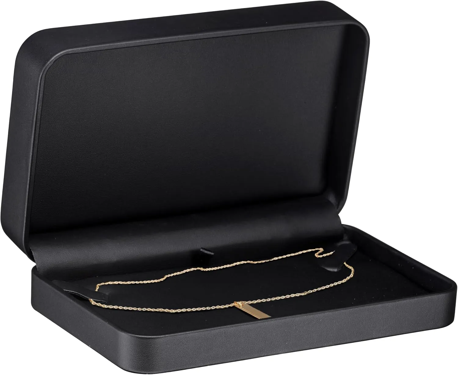 ALLURE - Rich Leatherette Necklace Box, Premium Black Luxury Diamond Necklace Case, Soft Velvet Interior. With Matching Black Interior Leather Ideal for Proposals, Engagement, Wedding Anniversary