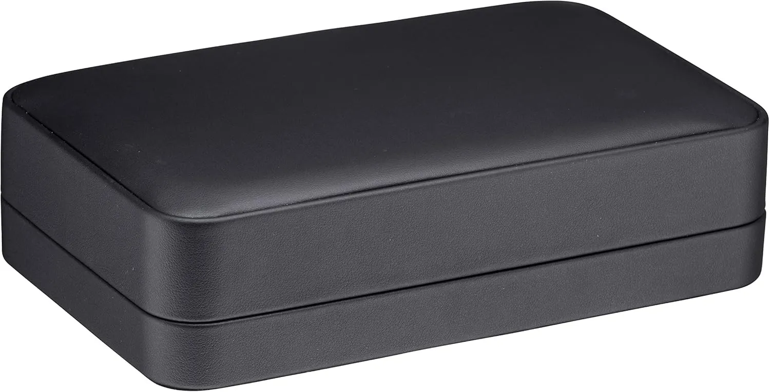 ALLURE - Rich Leatherette Necklace Box, Premium Black Luxury Diamond Necklace Case, Soft Velvet Interior. With Matching Black Interior Leather Ideal for Proposals, Engagement, Wedding Anniversary