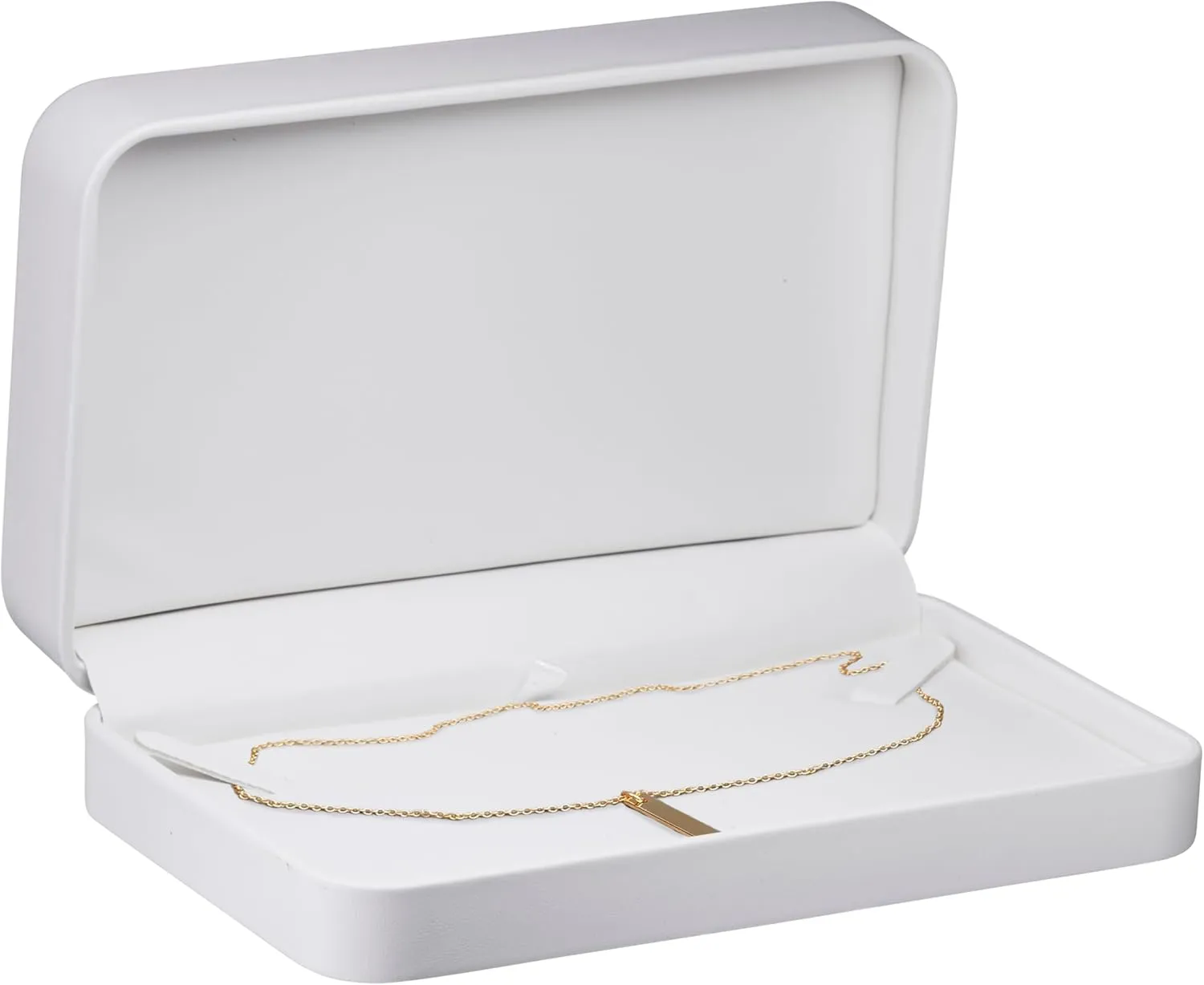 ALLURE - Rich Leatherette Necklace Box, Premium White Luxury Diamond Necklace Case, Soft Velvet Interior. With Matching White Interior Leather Ideal for Proposals, Engagement, Wedding Anniversary