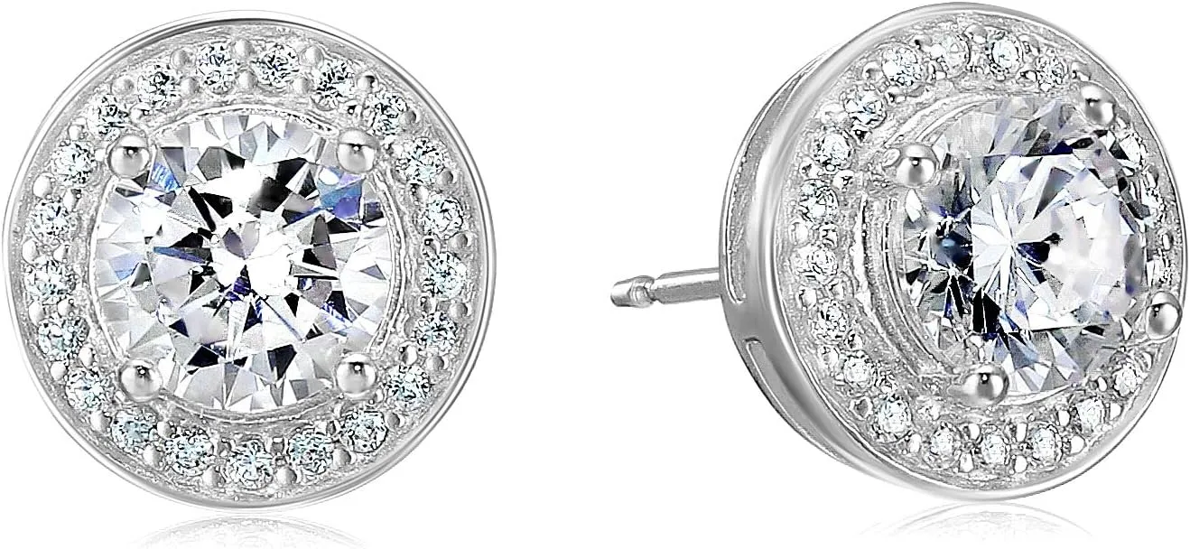 Amazon Essentials Cubic Zirconia Classic Halo Stud Earrings in Sterling Silver, (previously Amazon Collection)
