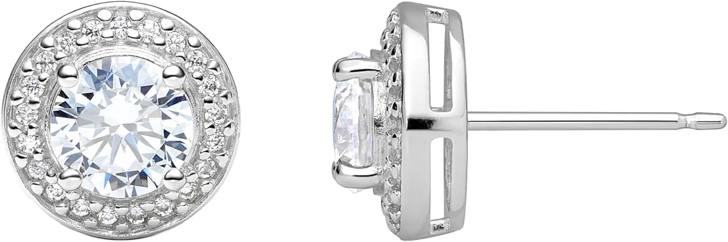 Amazon Essentials Cubic Zirconia Classic Halo Stud Earrings in Sterling Silver, (previously Amazon Collection)