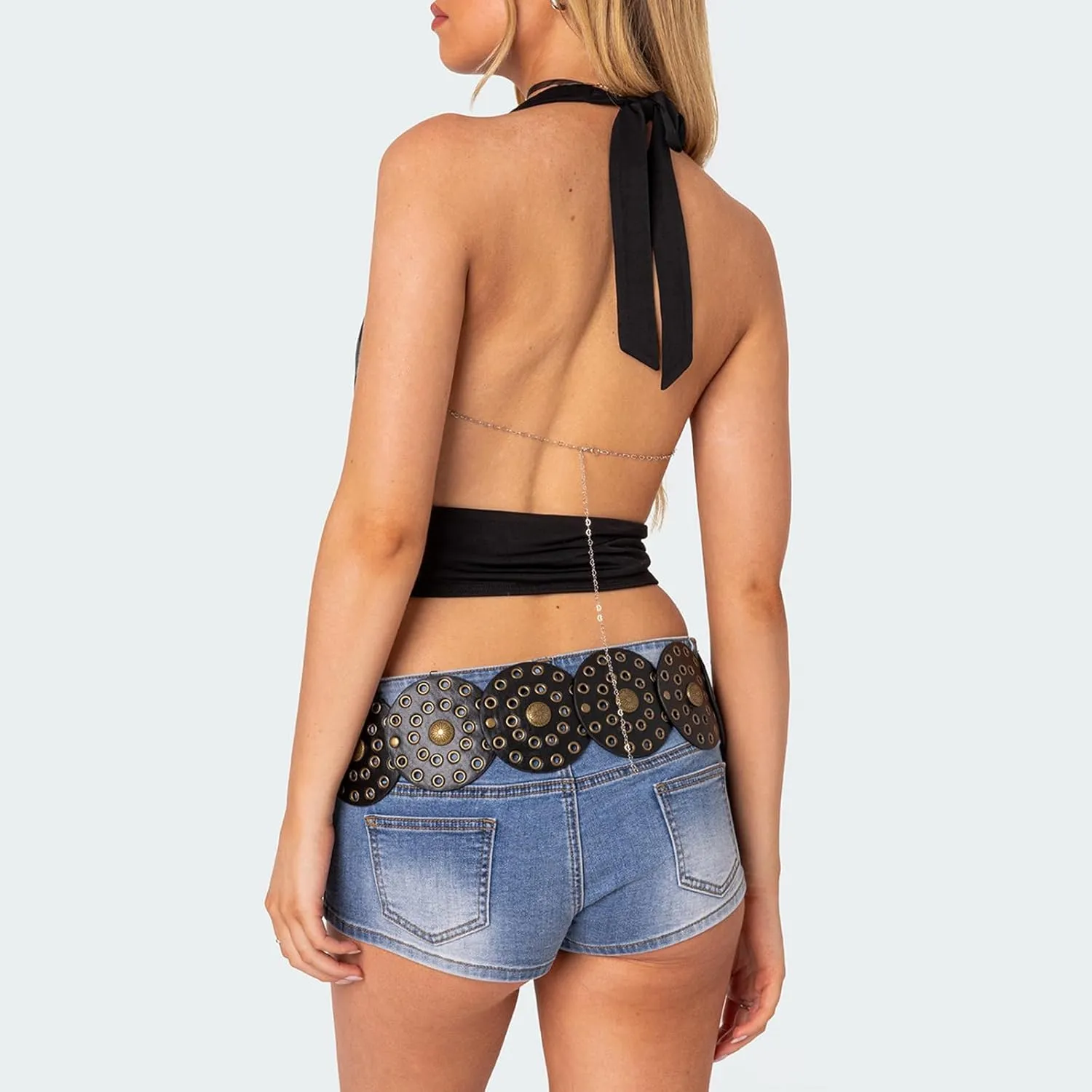 Amiblvowa Cowl Neck Halter Tops for Women Y2K Sexy Sleeveless Backless Crop Tank Top Summer Going Out Cami Shirt Clubwear