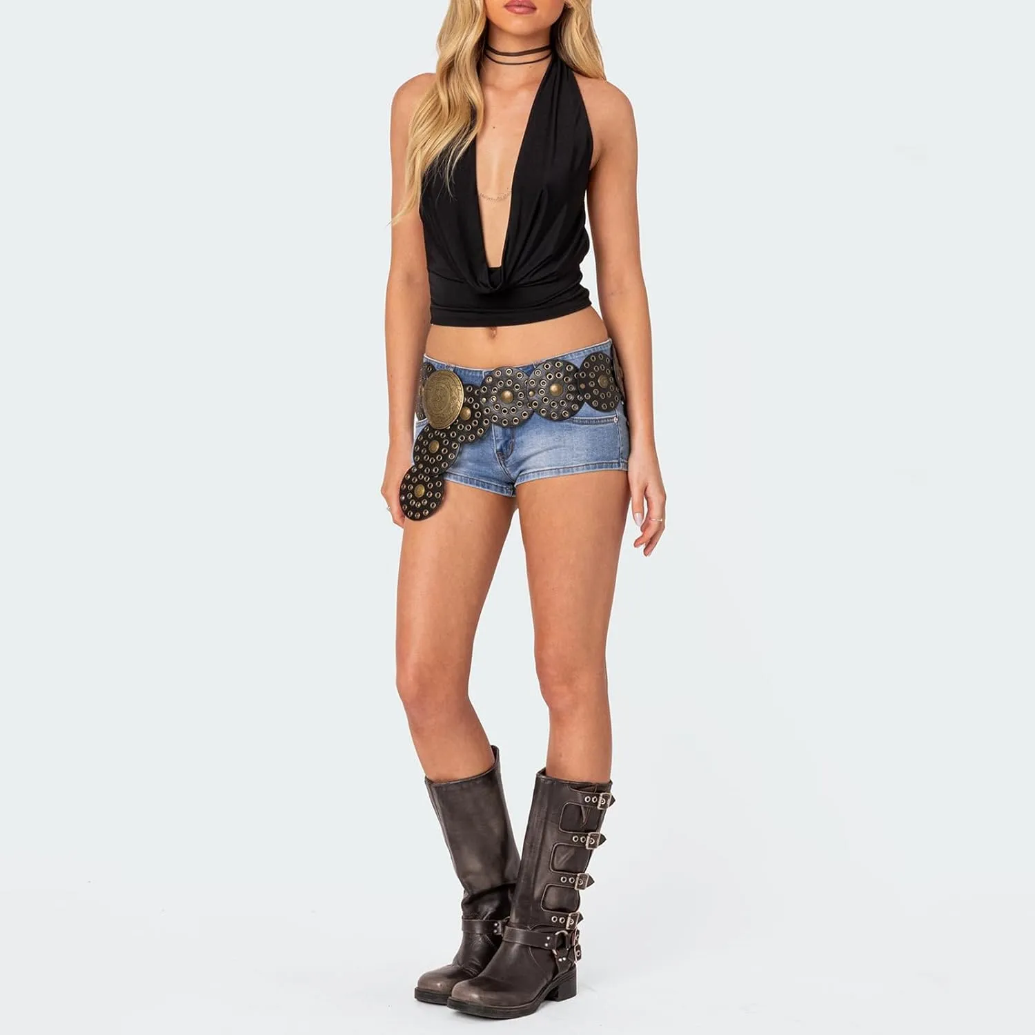 Amiblvowa Cowl Neck Halter Tops for Women Y2K Sexy Sleeveless Backless Crop Tank Top Summer Going Out Cami Shirt Clubwear