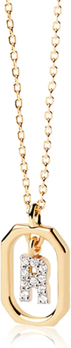 AMORAMOR & FOREVER 14k Gold Plated Dainty Initial Necklaces for Women Monogram Cute Letter Name Choker Necklaces Personalized Tiny Pendant CZ Cubic Zirconia Necklace