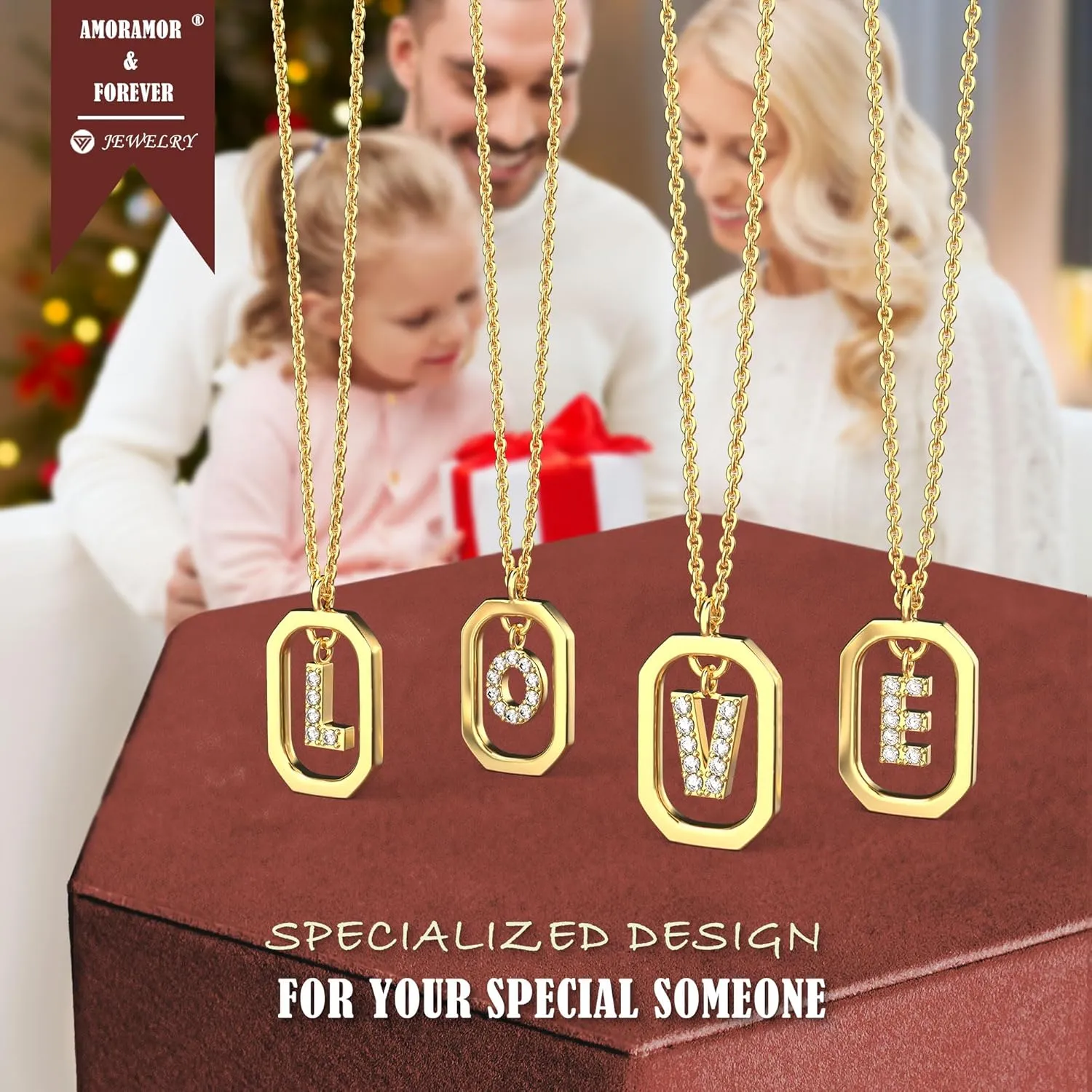 AMORAMOR & FOREVER 14k Gold Plated Dainty Initial Necklaces for Women Monogram Cute Letter Name Choker Necklaces Personalized Tiny Pendant CZ Cubic Zirconia Necklace