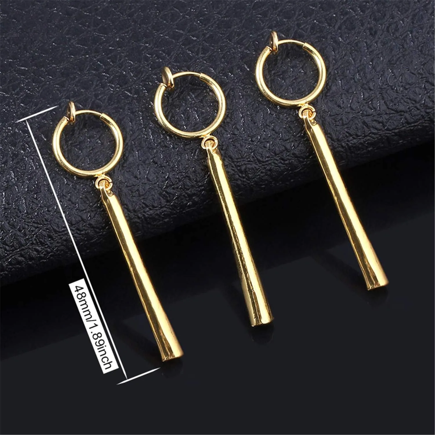 ANDPAI 3 Pieces Minimalist Handmade Chic Vertical Long Teardrop Bar Hoop Dangle Earrings Gold Silver Plated Ear Clip Drop Geometric jewelry for Women