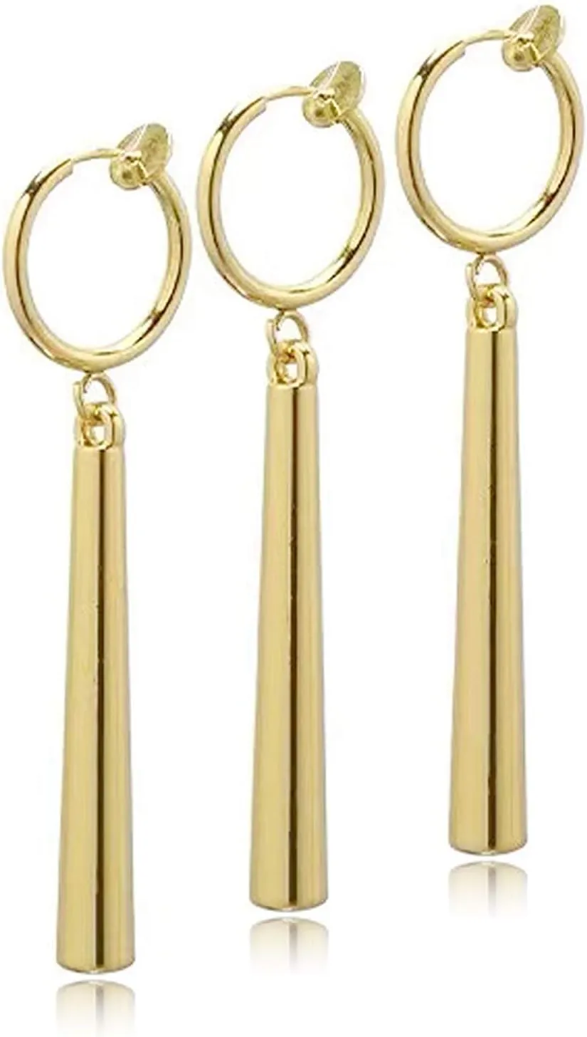 ANDPAI 3 Pieces Minimalist Handmade Chic Vertical Long Teardrop Bar Hoop Dangle Earrings Gold Silver Plated Ear Clip Drop Geometric jewelry for Women
