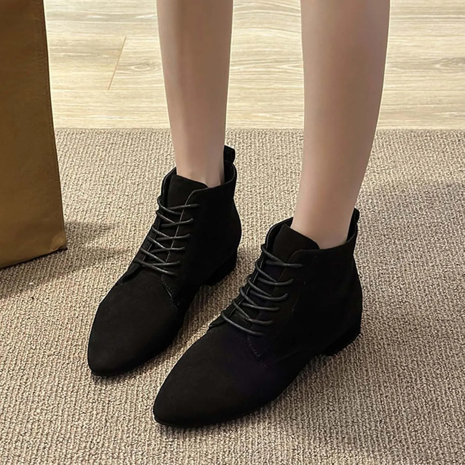 Ankle Boots Womens Black Boots Cute Fall Boots Women's Size 11 Womens Leather Booties and Ankle Boots No Heel Wide Width Booties for Women Low Heel