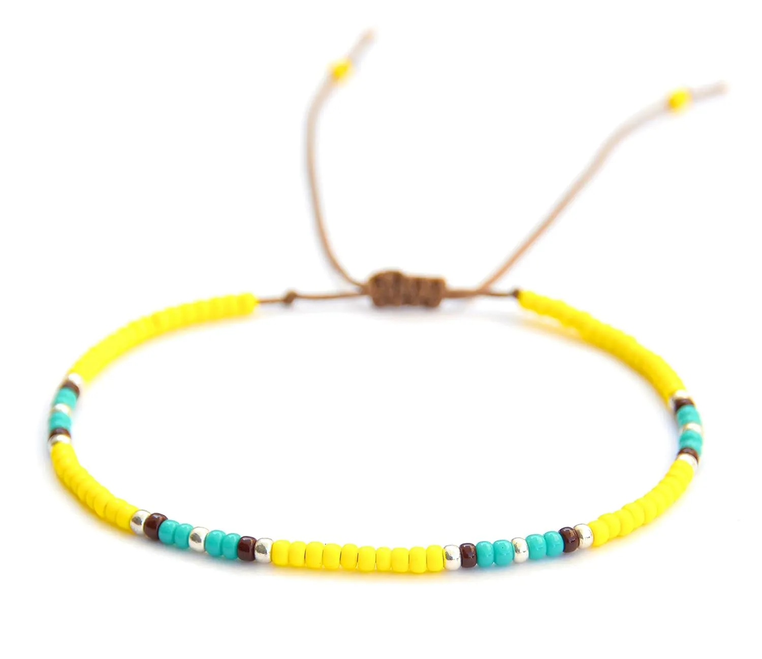Anklet for Teen Girls and Women, Hippie Colorful Yellow Beaded Beach Anklet, Native American Jewelry, Adjustable Waterproof String Anklet, Handmade by Tribes
