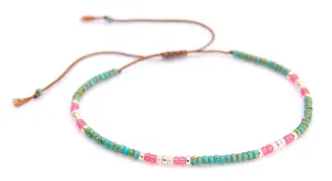 Anklet for Women, Turquoise Beaded Boho Anklet, Bohemian Hippie Colorful Beach Summer Waterproof Anklet for Women Teens and Girls, Native American Style, Adjustable, Handmade by Tribes