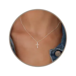 Annika Bella Small Cross Necklace, 925 Sterling Silver Faith Jewelry, Religious Tiny Pendant Charm Necklaces, Gift for Her (Silver)