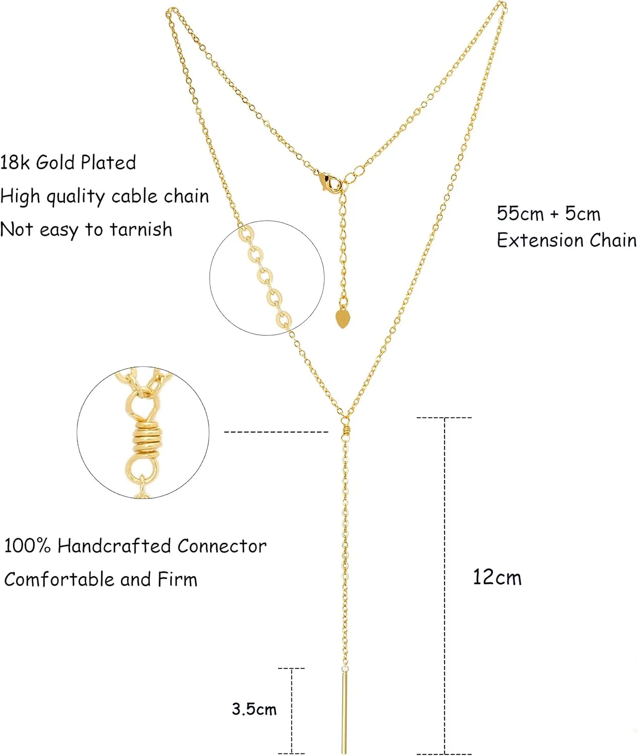 Aobei Pearl 18K Gold Bar/Pearl / 3 Circles / 3 Half-Round/Conch Pendant Necklace Long Chain Y Necklace Minimalist Layering Jewelry for Women