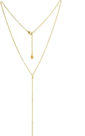 Aobei Pearl 18K Gold Bar/Pearl / 3 Circles / 3 Half-Round/Conch Pendant Necklace Long Chain Y Necklace Minimalist Layering Jewelry for Women
