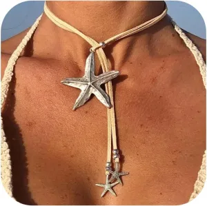 Aonklot Starfish Necklace Gold Seashell Charm Necklaces for Women Trendy Ocean Shell Accessories Beach Necklaces Summer Outfits for Women 2025 Vacation