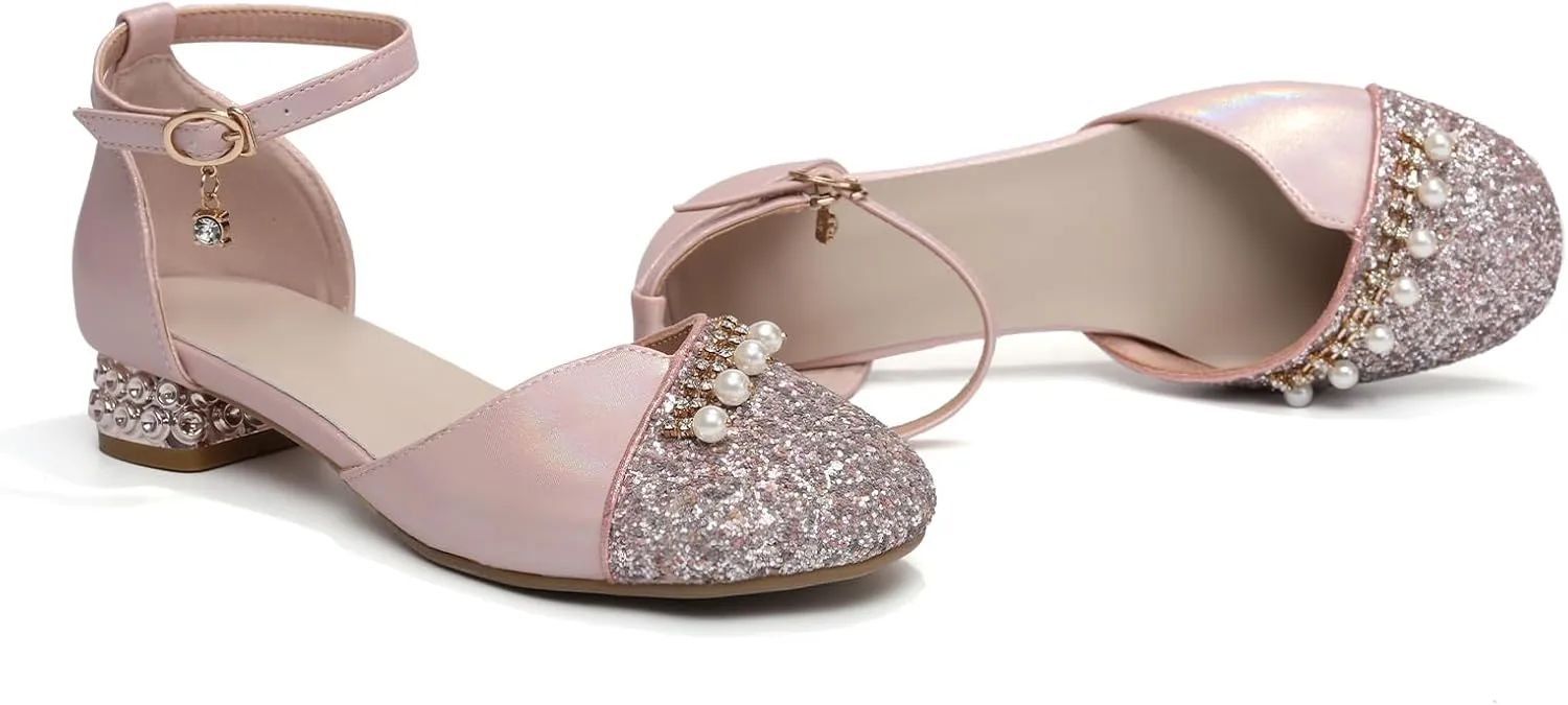 AOQUNFS Girls Latin Ballroom Dance Shoes Sequin Mary Jane Low Heels Wedding Party Dress Shoes,DS-8968