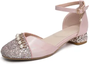 AOQUNFS Girls Latin Ballroom Dance Shoes Sequin Mary Jane Low Heels Wedding Party Dress Shoes,DS-8968