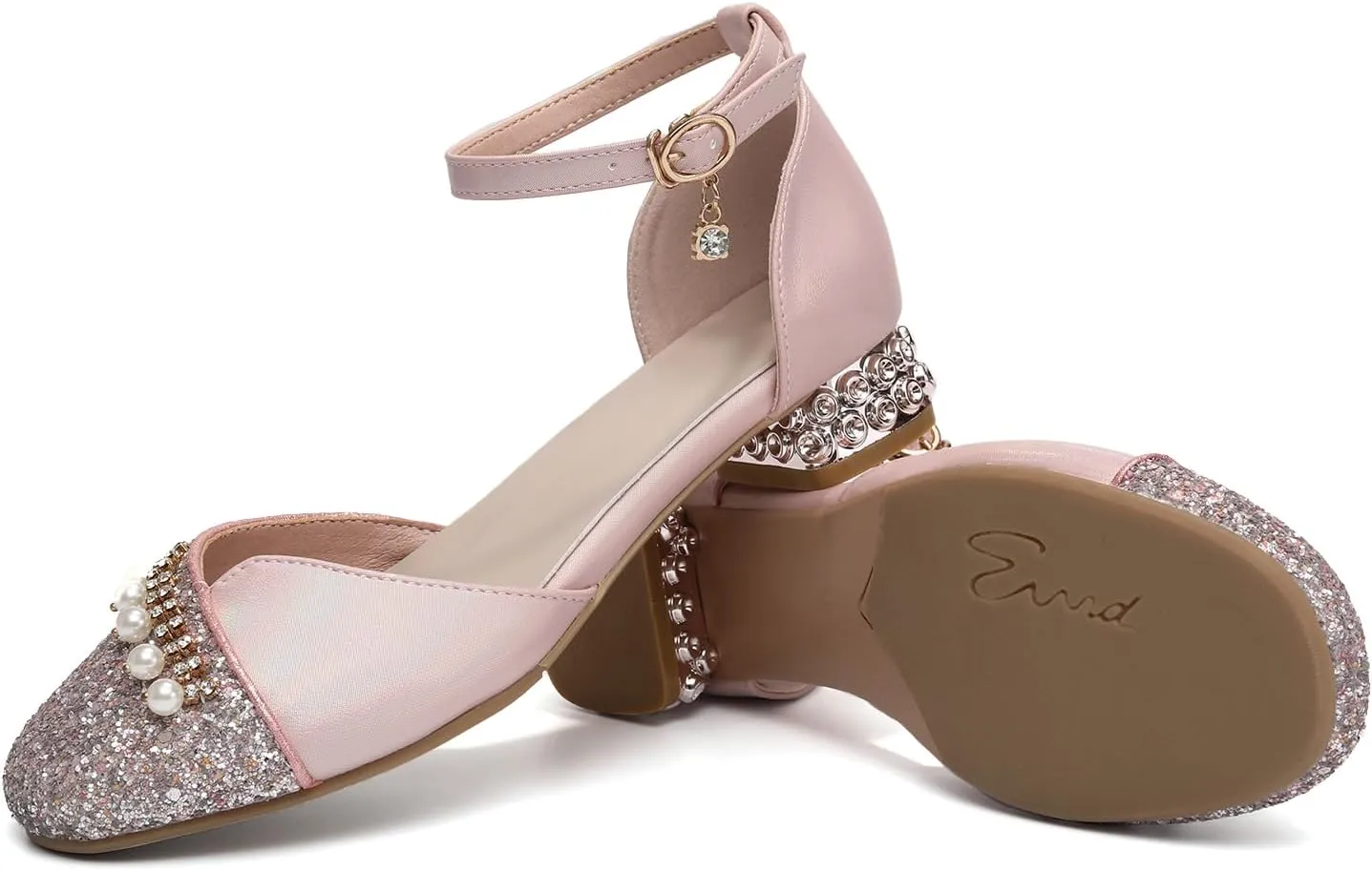 AOQUNFS Girls Latin Ballroom Dance Shoes Sequin Mary Jane Low Heels Wedding Party Dress Shoes,DS-8968