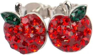 Apple Stud Sterling Silver Earrings, Fruit Jewelry,Pave Crystal Apple Earrings, Gift For Her
