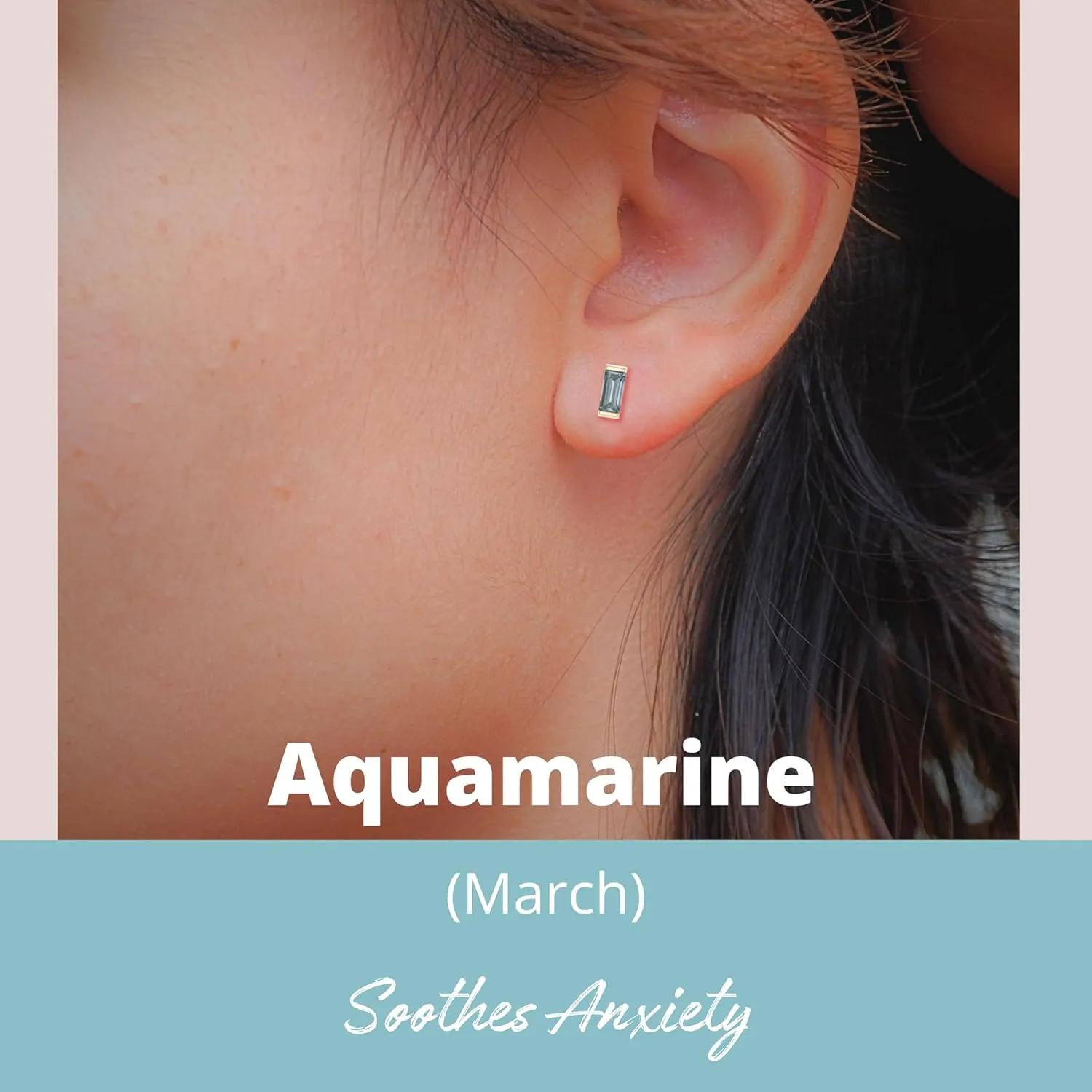 Aquamarine Stud Earrings for Women, Rectangle Stud Earrings - Hypoallergenic 18K Gold Stud Earrings, Genuine 925 Sterling Silver - March Birthstone Mothers Day Gifts (6.5mm Rectangle)