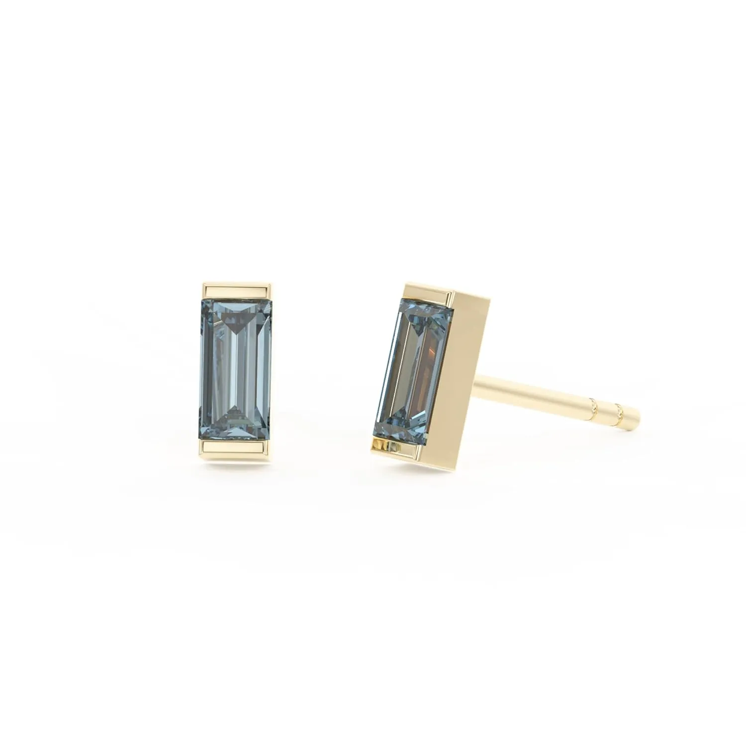 Aquamarine Stud Earrings for Women, Rectangle Stud Earrings - Hypoallergenic 18K Gold Stud Earrings, Genuine 925 Sterling Silver - March Birthstone Mothers Day Gifts (6.5mm Rectangle)