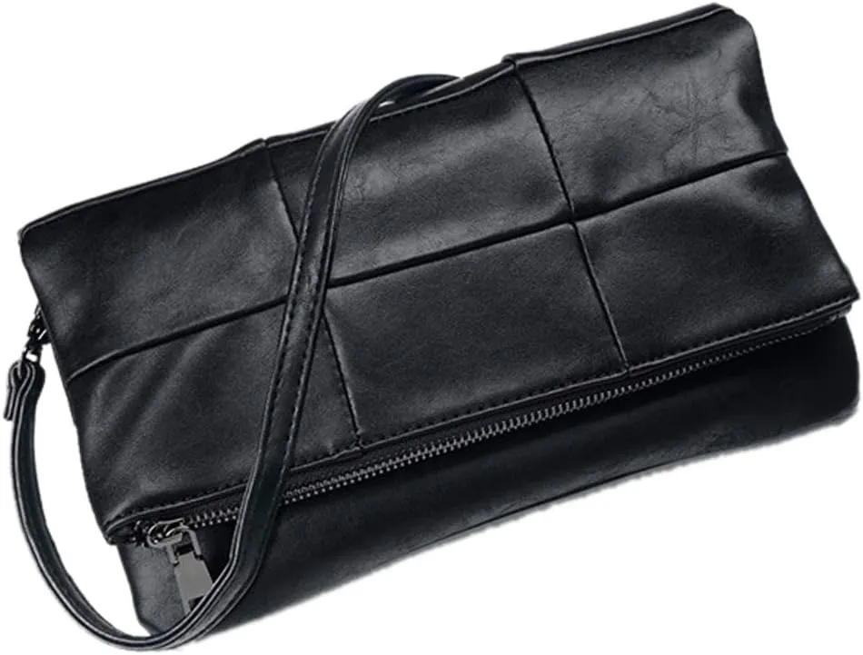 Artwell Woman Soft PU Leather Clutch Bag Purse Folding Wristlet Bag Crossbody Handbag Evening Bag (Black)