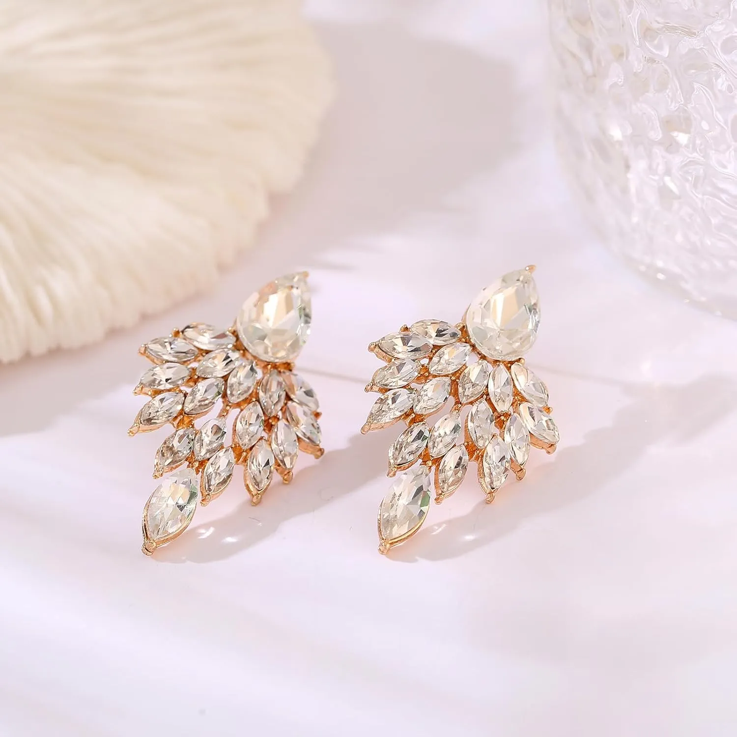 ATIMIGO Rhinestone Cluster Drop Earrings Elegant Crystal Statement Earrings Bridal Wedding Prom Earrings for Women