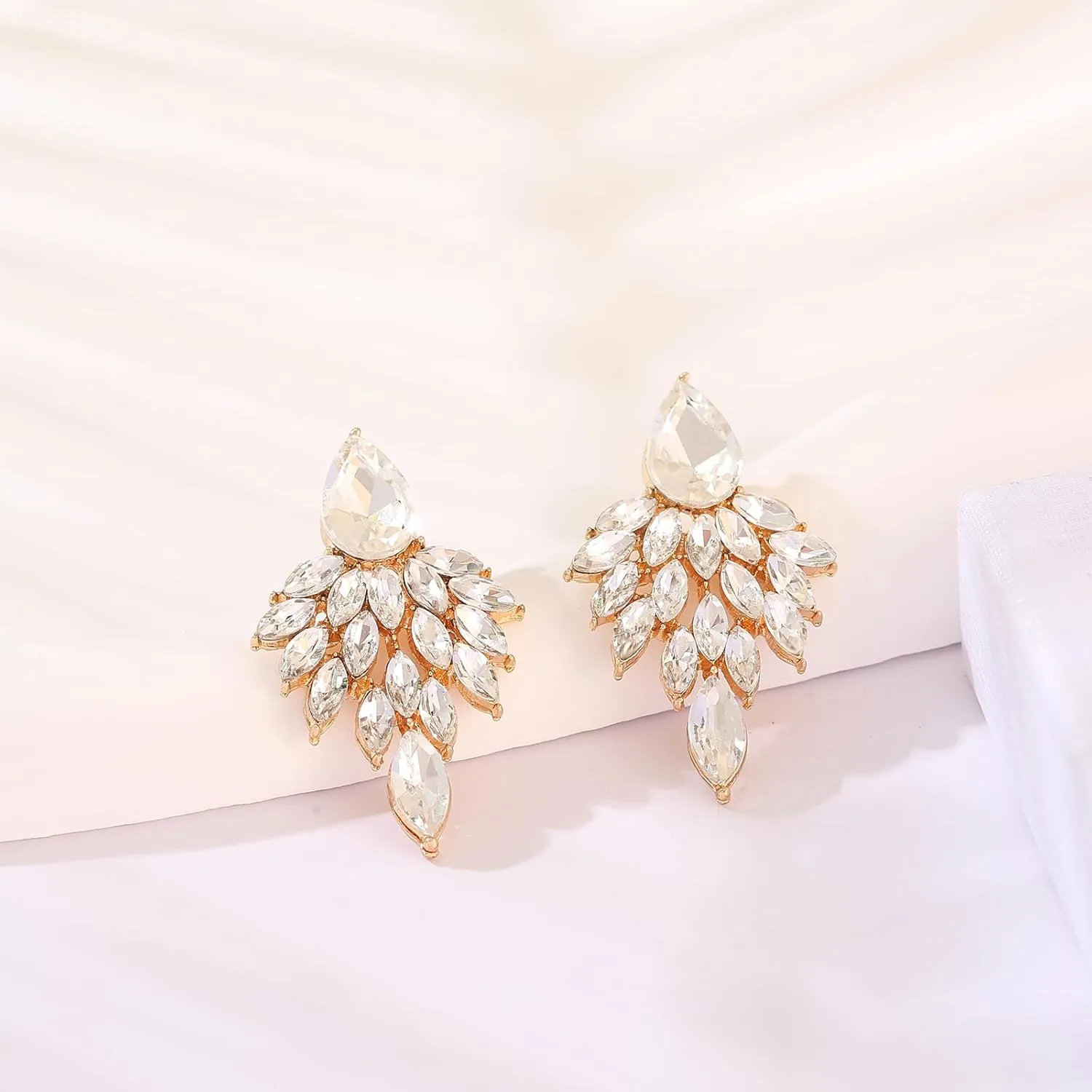 ATIMIGO Rhinestone Cluster Drop Earrings Elegant Crystal Statement Earrings Bridal Wedding Prom Earrings for Women