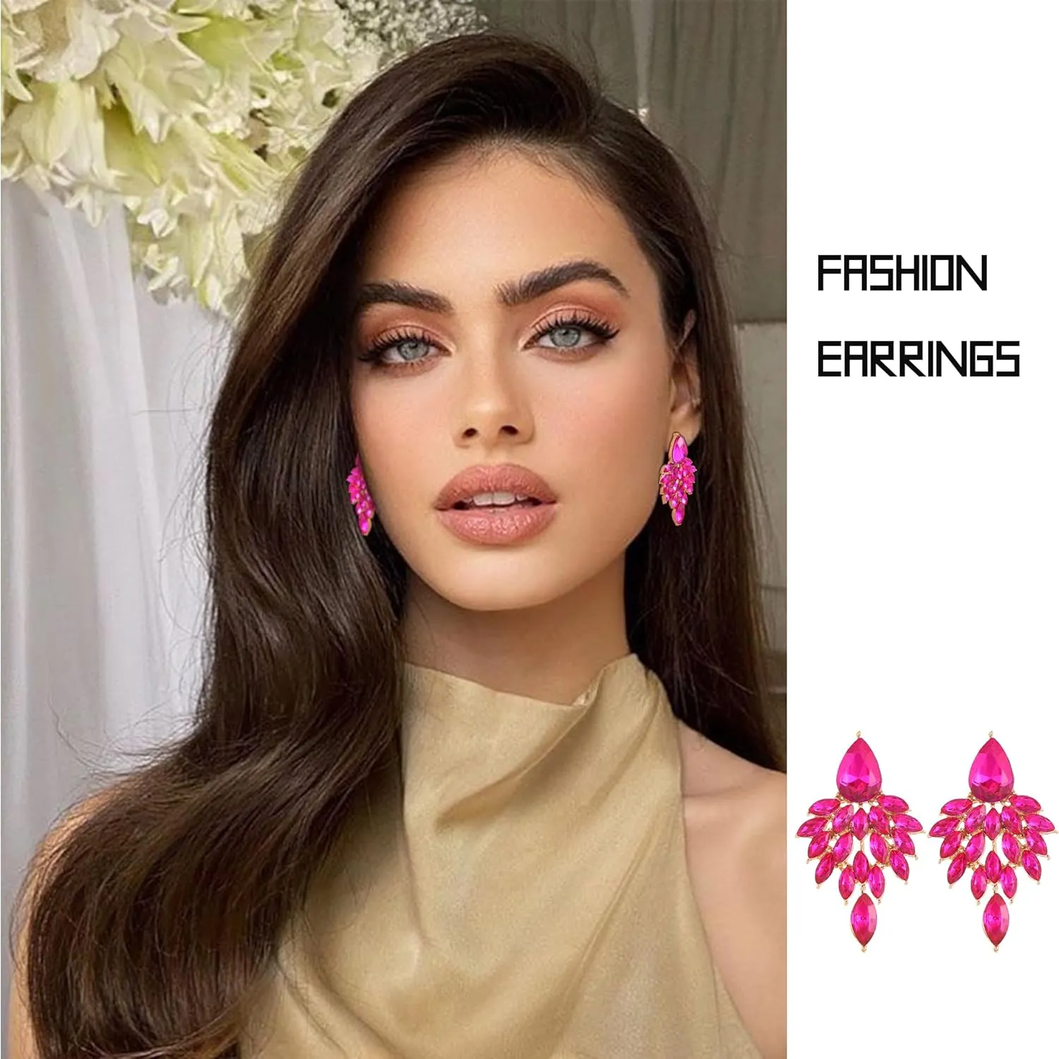 ATIMIGO Rhinestone Cluster Drop Earrings Elegant Crystal Statement Earrings Bridal Wedding Prom Earrings for Women