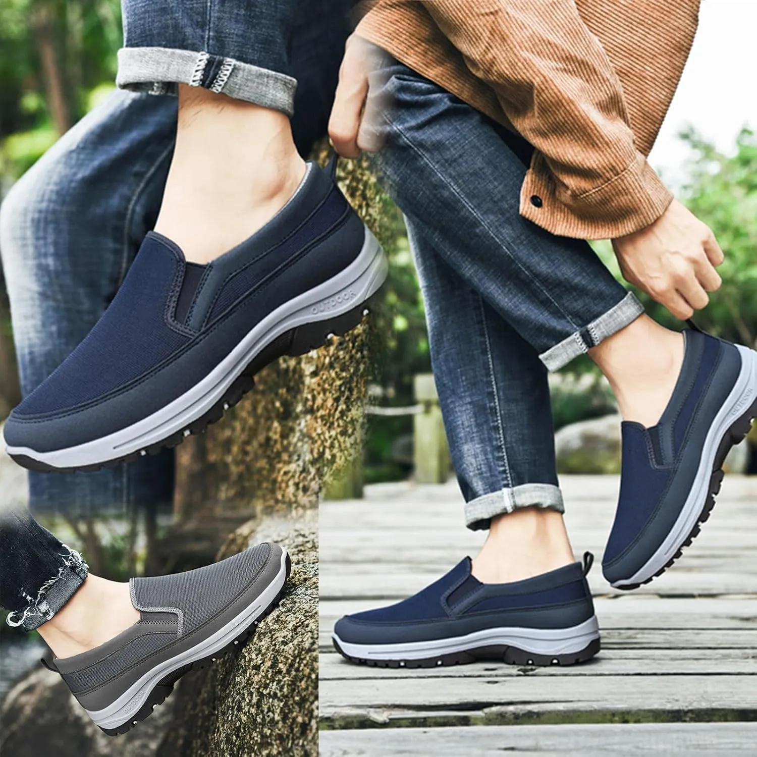 Auguscare Shoes Men, Men's Arch Support Slip-on Canvas Loafers, Knitted Mesh Round Toe Orthopedic Loafers Non Slip Orthopedic Sneakers Walking Flat Boat Shoes(Black,US 11.5)