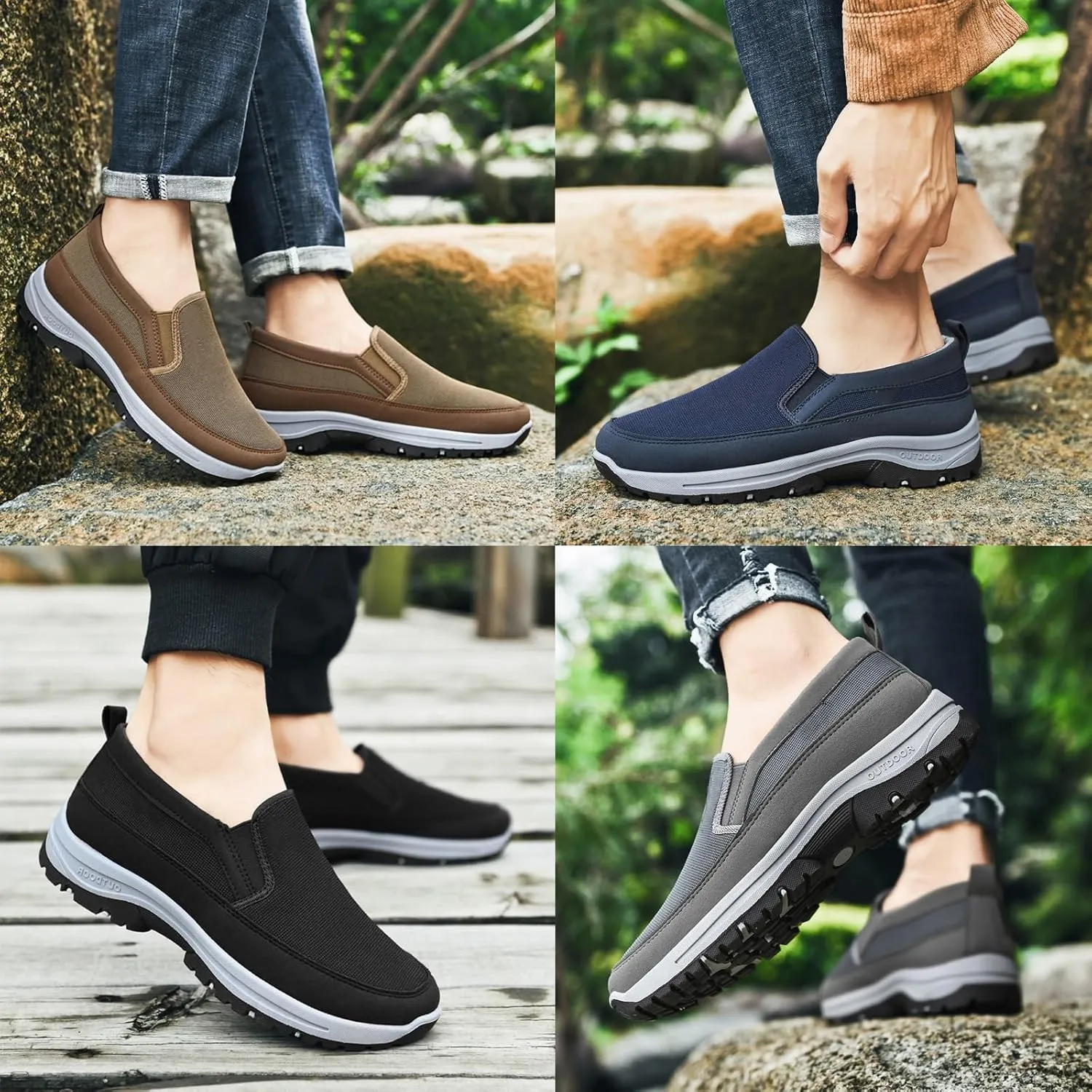 Auguscare Shoes Men, Men's Arch Support Slip-on Canvas Loafers, Knitted Mesh Round Toe Orthopedic Loafers Non Slip Orthopedic Sneakers Walking Flat Boat Shoes(Black,US 11.5)