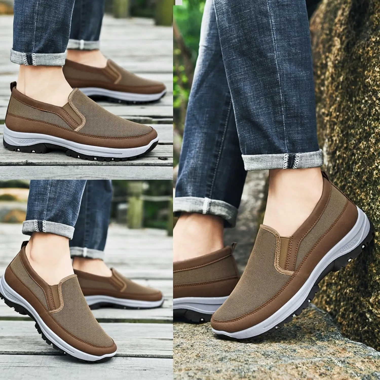 Auguscare Shoes Men, Men's Arch Support Slip-on Canvas Loafers, Knitted Mesh Round Toe Orthopedic Loafers Non Slip Orthopedic Sneakers Walking Flat Boat Shoes(Black,US 11.5)