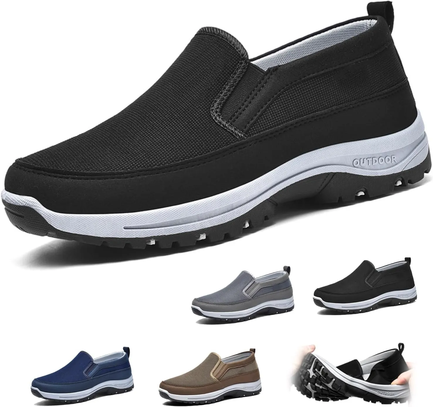 Auguscare Shoes Men, Men's Arch Support Slip-on Canvas Loafers, Knitted Mesh Round Toe Orthopedic Loafers Non Slip Orthopedic Sneakers Walking Flat Boat Shoes(Black,US 11.5)