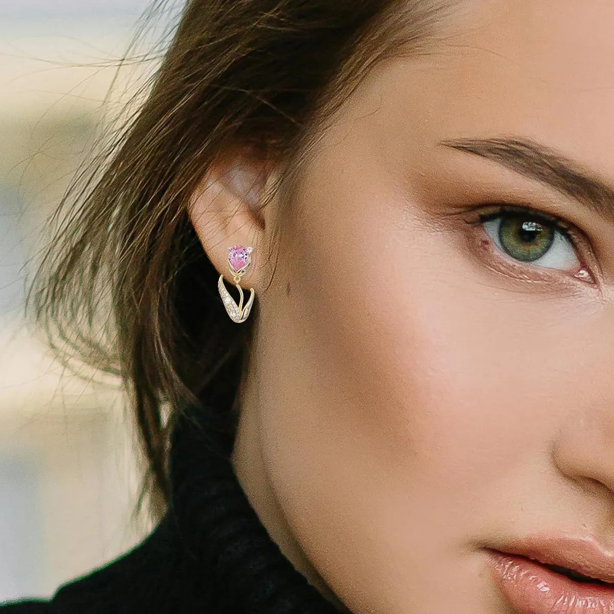 Austrian Crystal Tulip Earrings 18K Gold-plated Tulip Dangle Drop Earrings Flower Jewelry Gifts for Women