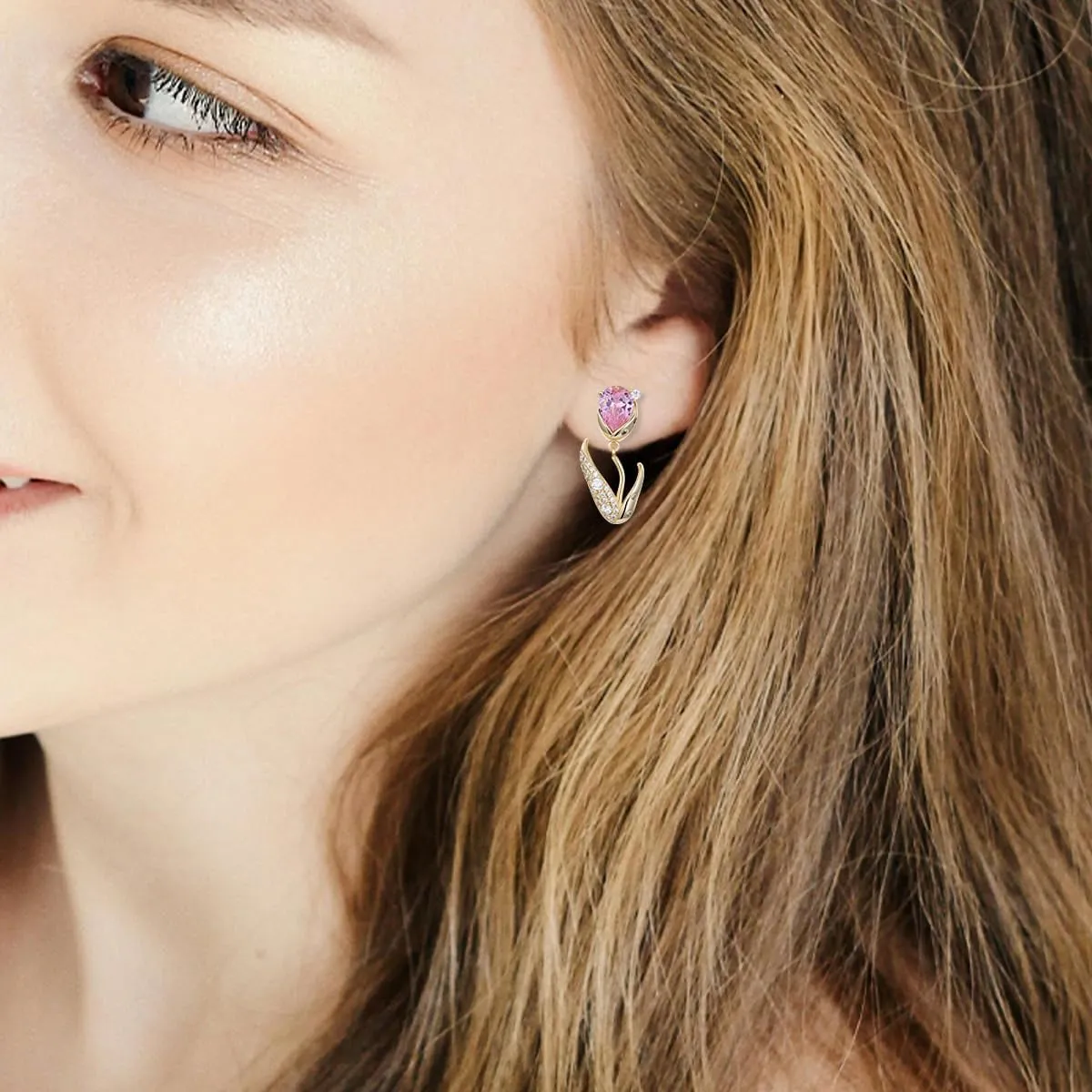 Austrian Crystal Tulip Earrings 18K Gold-plated Tulip Dangle Drop Earrings Flower Jewelry Gifts for Women