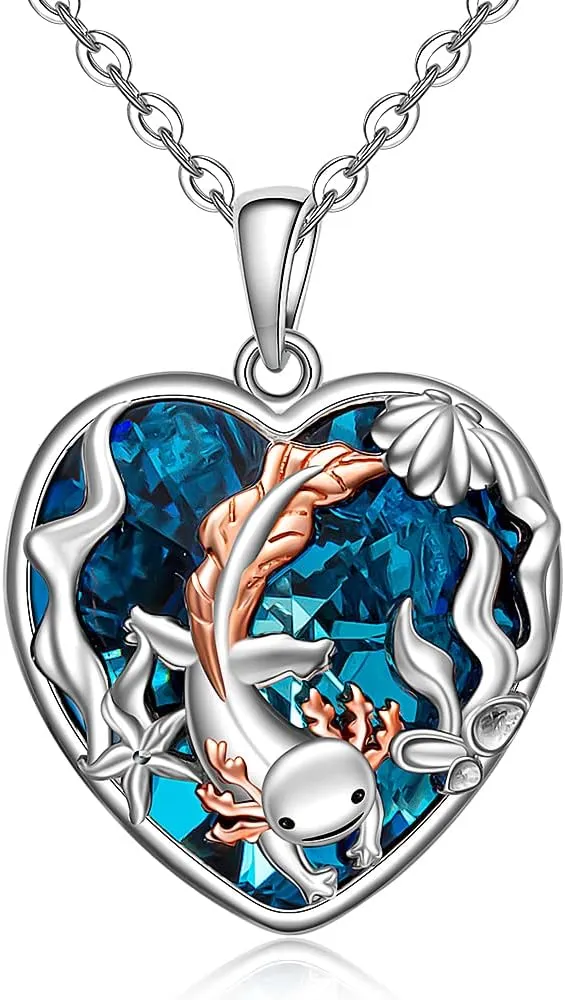 Axolotl Necklace 925 Sterling Silver Axolotl Necklaces for Women Heart Animal Axolotls Pendant Lover Gifts