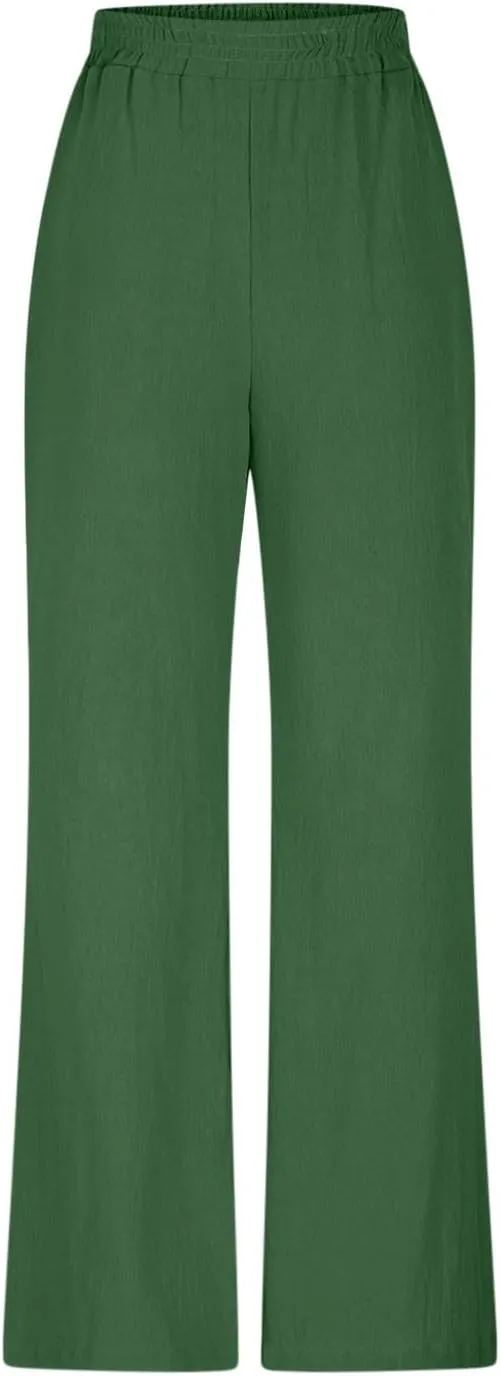 Baggy Pants for Women Boho Faux Cotton Linen Wide Leg Pants Summer 2025 Casual Elastic Waist Long Trousers with Pockets