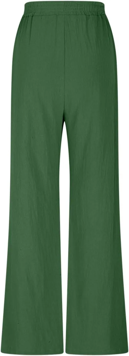 Baggy Pants for Women Boho Faux Cotton Linen Wide Leg Pants Summer 2025 Casual Elastic Waist Long Trousers with Pockets