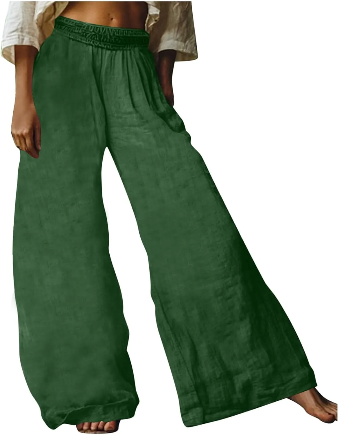 Baggy Pants for Women Boho Faux Cotton Linen Wide Leg Pants Summer 2025 Casual Elastic Waist Long Trousers with Pockets