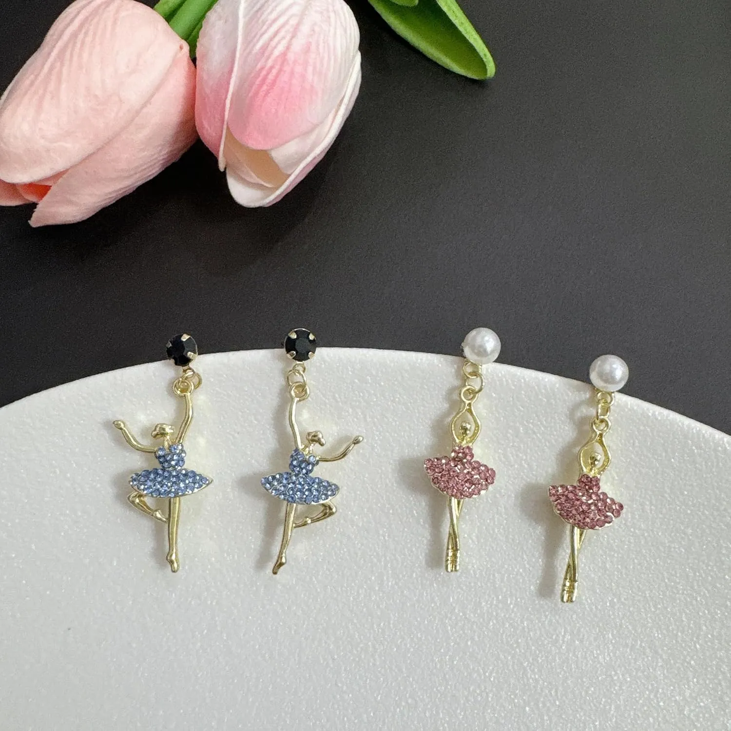 Ballet Ballerina Gymnastics Crystal Bling Heart Dance Earrings - Sparkling Recital Gifts