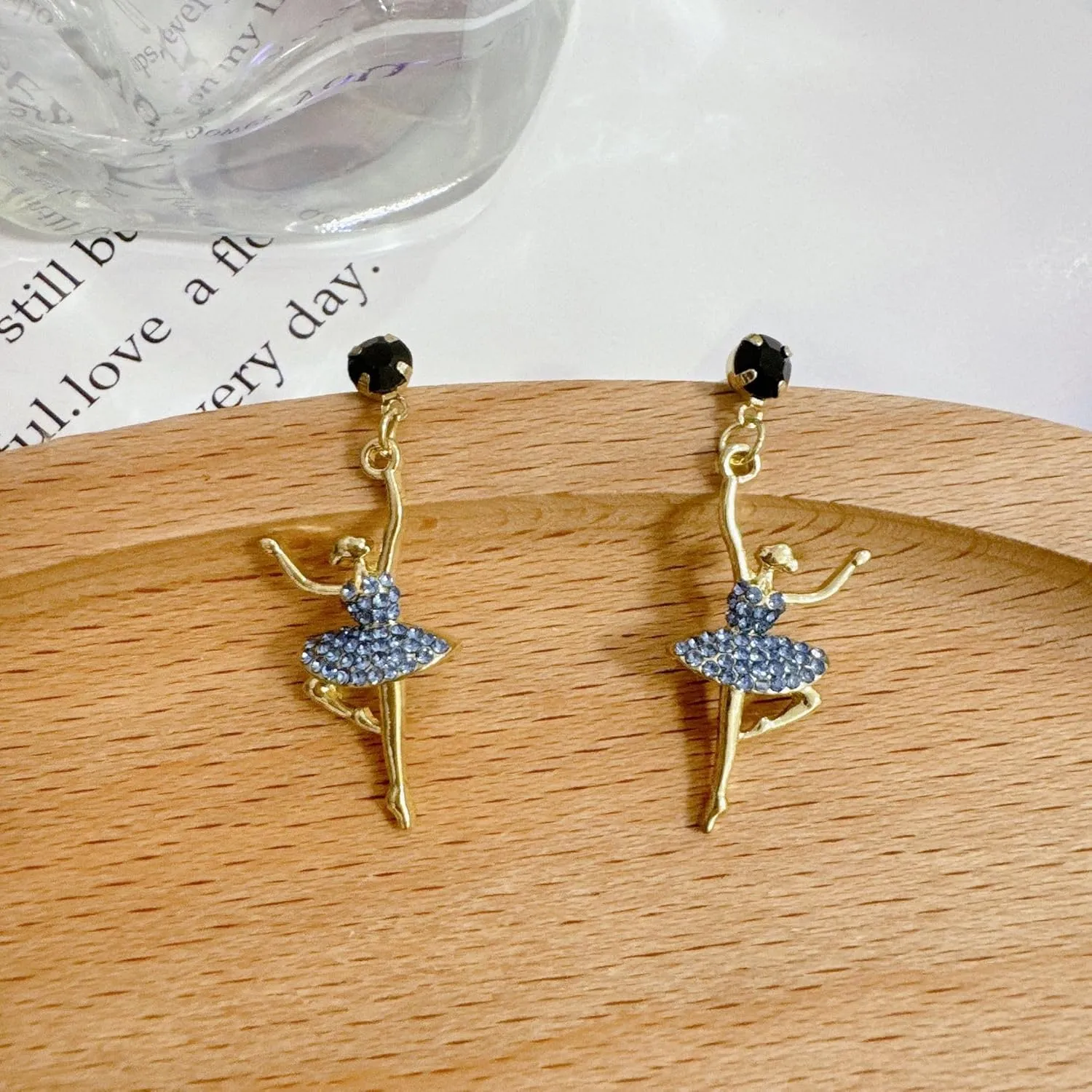 Ballet Ballerina Gymnastics Crystal Bling Heart Dance Earrings - Sparkling Recital Gifts