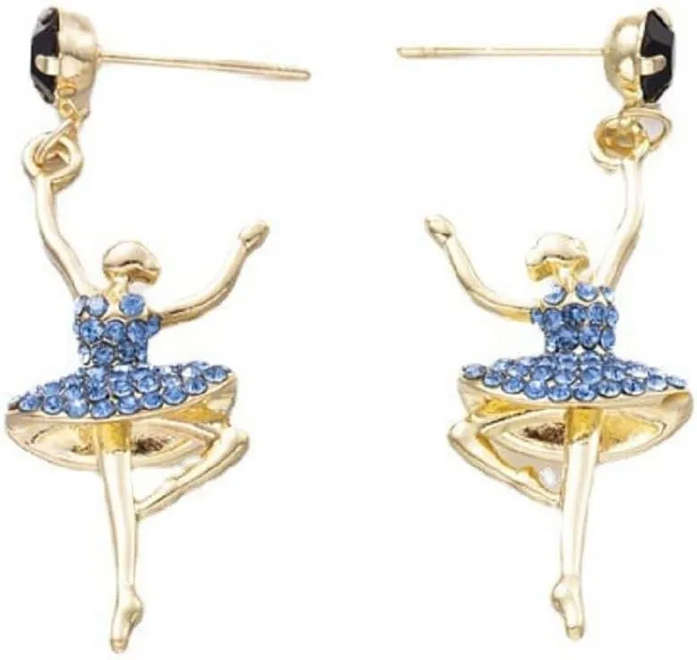 Ballet Ballerina Gymnastics Crystal Bling Heart Dance Earrings - Sparkling Recital Gifts